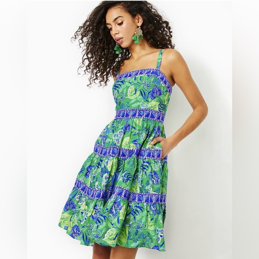 Lilly Pulitzer Casidee Floral Tiered - Botanical Green In A Flutter Print Size 2